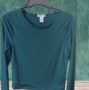 Green Fitted Crop Blouse with Long Sleeves
